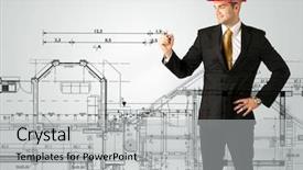  Presentation with planning family - Cool new presentation with young architect planning and drawing a family house layout with measurements lines numbers angles backdrop and a light gray colored foreground