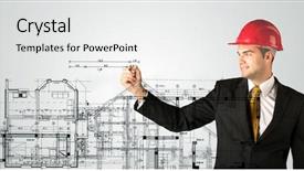  Presentation with family planning - Presentation theme having young architect planning and drawing a family house layout with measurements lines numbers angles background and a white colored foreground