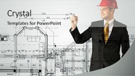  Presentation with family planning - Audience pleasing presentation consisting of young architect planning and drawing a family house layout with measurements lines numbers angles backdrop and a white colored foreground