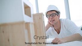  Presentation with solutions - Presentation theme with young architect pondering solutions background and a light gray colored foreground