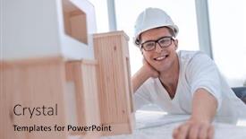  Presentation with solutions - Audience pleasing theme consisting of young-architect-pondering-solutions backdrop and a coral colored foreground