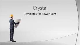  Presentation with construction - Slide set enhanced with young-architect-with-construction-helmet background and a light gray colored foreground