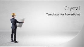  Presentation with construction - Amazing PPT layouts having young-architect-with-construction-helmet backdrop and a light gray colored foreground