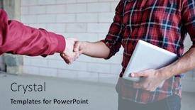  Presentation with negotiation - Audience pleasing presentation theme consisting of young-architect-with-digital-tablet backdrop and a light gray colored foreground