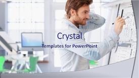  Presentation with architect - Presentation theme consisting of young architect working at drawing background and a sky blue colored foreground