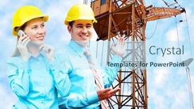  Presentation with architects - Amazing presentation theme having young architects wearing a protective helmet standing on the building background backdrop and a sky blue colored foreground