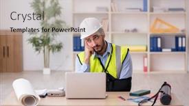  Presentation with architect - Slide set with young-arm-injured-male-architect background and a soft green colored foreground