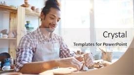  Presentation with clay toys - Amazing PPT theme having young artisan making creative toys backdrop and a light gray colored foreground