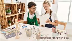  Presentation with young happy couple - Slide set enhanced with young-artist-couple-smiling-happy background and a  colored foreground