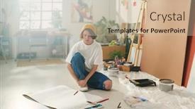  Presentation with creation - Presentation theme enhanced with young-artist-in-casual-attire background and a  colored foreground