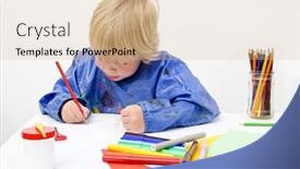  Presentation with glue - Beautiful presentation design featuring young-artist-making-a-drawing backdrop and a soft green colored foreground