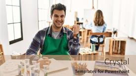  Presentation with art - Theme featuring young-artist-man-at-art background and a  colored foreground