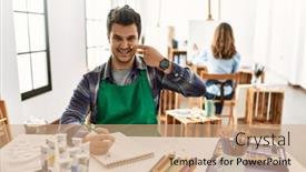  Presentation with art - Presentation with young-artist-man-at-art background and a coral colored foreground