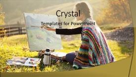  Presentation with artist - Presentation theme featuring young artist painting an autumn background and a soft green colored foreground