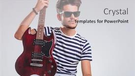  Presentation with electric guitar - Theme enhanced with young-artist-pose-seated background and a light gray colored foreground