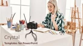  Presentation with recording - PPT layouts with young-artist-student-girl-dmiling background and a lemonade colored foreground