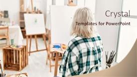  Presentation with art - Presentation design featuring young-artist-student-girl background and a lemonade colored foreground