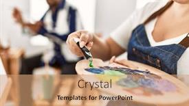  Presentation with art - PPT layouts having young-artist-woman-and-senior background and a coral colored foreground