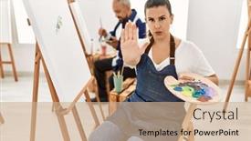  Presentation with art - Slide deck featuring young-artist-woman-at-art background and a  colored foreground