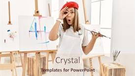  Presentation with canvas - PPT theme featuring young-artist-woman-painting background and a lemonade colored foreground