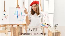  Presentation with canvas - Slides with young-artist-woman-painting background and a  colored foreground