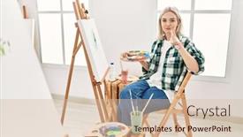  Presentation with canvas - Presentation theme enhanced with young-artist-woman-painting background and a lemonade colored foreground