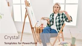  Presentation with woman sad - Presentation theme consisting of young-artist-woman-painting background and a  colored foreground