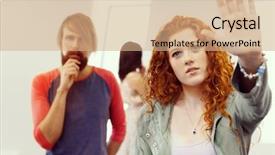  Presentation with gallery - Presentation theme having young artists in gallery hanging background and a coral colored foreground