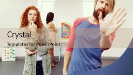  Presentation with low hanging fruit - Presentation design with young artists in gallery hanging background and a coral colored foreground