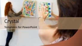  Presentation with hanging light standout - Audience pleasing slide set consisting of young artists in gallery hanging backdrop and a coral colored foreground