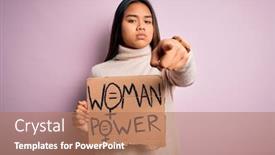  Presentation with women rights - Beautiful presentation design featuring young-asian-activist-girl-asking backdrop and a coral colored foreground