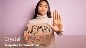  Presentation with women rights - Cool new slide set with young-asian-activist-girl-asking backdrop and a coral colored foreground