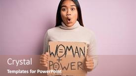  Presentation with women rights - PPT layouts enhanced with young-asian-activist-girl-asking background and a coral colored foreground