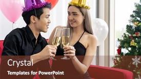  Presentation with condominium - Slide set consisting of young-asian-adult-couple-celebrating background and a tawny brown colored foreground