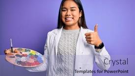  Presentation with artist - Audience pleasing presentation design consisting of young-asian-artist-girl-painting backdrop and a light blue colored foreground
