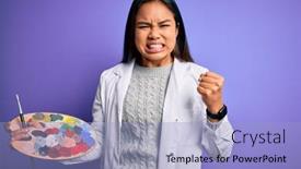  Presentation with artist - Slide deck with young-asian-artist-girl-painting background and a light blue colored foreground