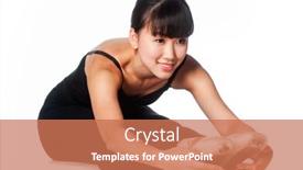  Presentation with ballerina - Theme with young asian ballerina doing stretches and warm ups against white background background and a coral colored foreground