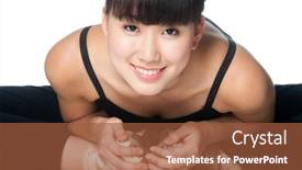  Presentation with ballerina - Presentation design consisting of young asian ballerina doing stretches and warm ups against white background background and a tawny brown colored foreground
