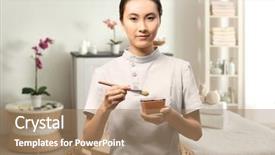  Presentation with spa salon - PPT theme consisting of young asian beautician in spa background and a coral colored foreground