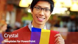  Presentation with cheerful - Slide deck with young asian boy holding flag background and a crimson colored foreground