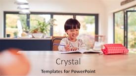  Presentation with home schooling - Presentation design consisting of young-asian-boy-home-schooling background and a lemonade colored foreground