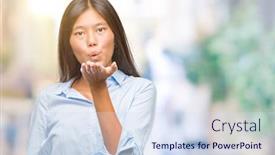  Presentation with kiss - Presentation with young asian business woman over isolated background looking at the camera blowing a kiss with hand on air being lovely and sexy love expression background and a sky blue colored foreground