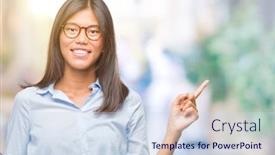  Presentation with woman business - Theme having young asian business woman over isolated background holding clipboard very happy pointing with hand and finger to the side background and a sky blue colored foreground