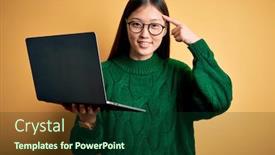  Presentation with computer memory - Colorful presentation theme enhanced with young-asian-business-woman-wearing backdrop and a forest green colored foreground