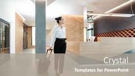  Presentation with asian - Cool new PPT theme with young-asian-businesswoman-in-formalwear backdrop and a mint green colored foreground