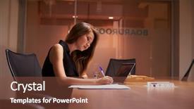  Presentation with young students working in groups - Cool new slides with young asian businesswoman working alone backdrop and a tawny brown colored foreground