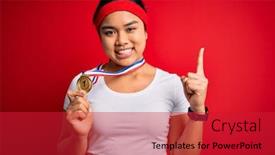 Presentation with champion - Colorful presentation design enhanced with young-asian-champion-girl-winning backdrop and a red colored foreground