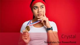  Presentation with champion - Colorful PPT theme enhanced with young-asian-champion-girl-winning backdrop and a red colored foreground
