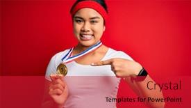  Presentation with champion - Presentation featuring young-asian-champion-girl-winning background and a red colored foreground
