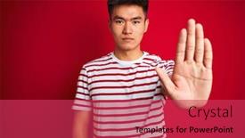  Presentation with hand palm - Presentation design with young-asian-chinese-man-wearing background and a  colored foreground